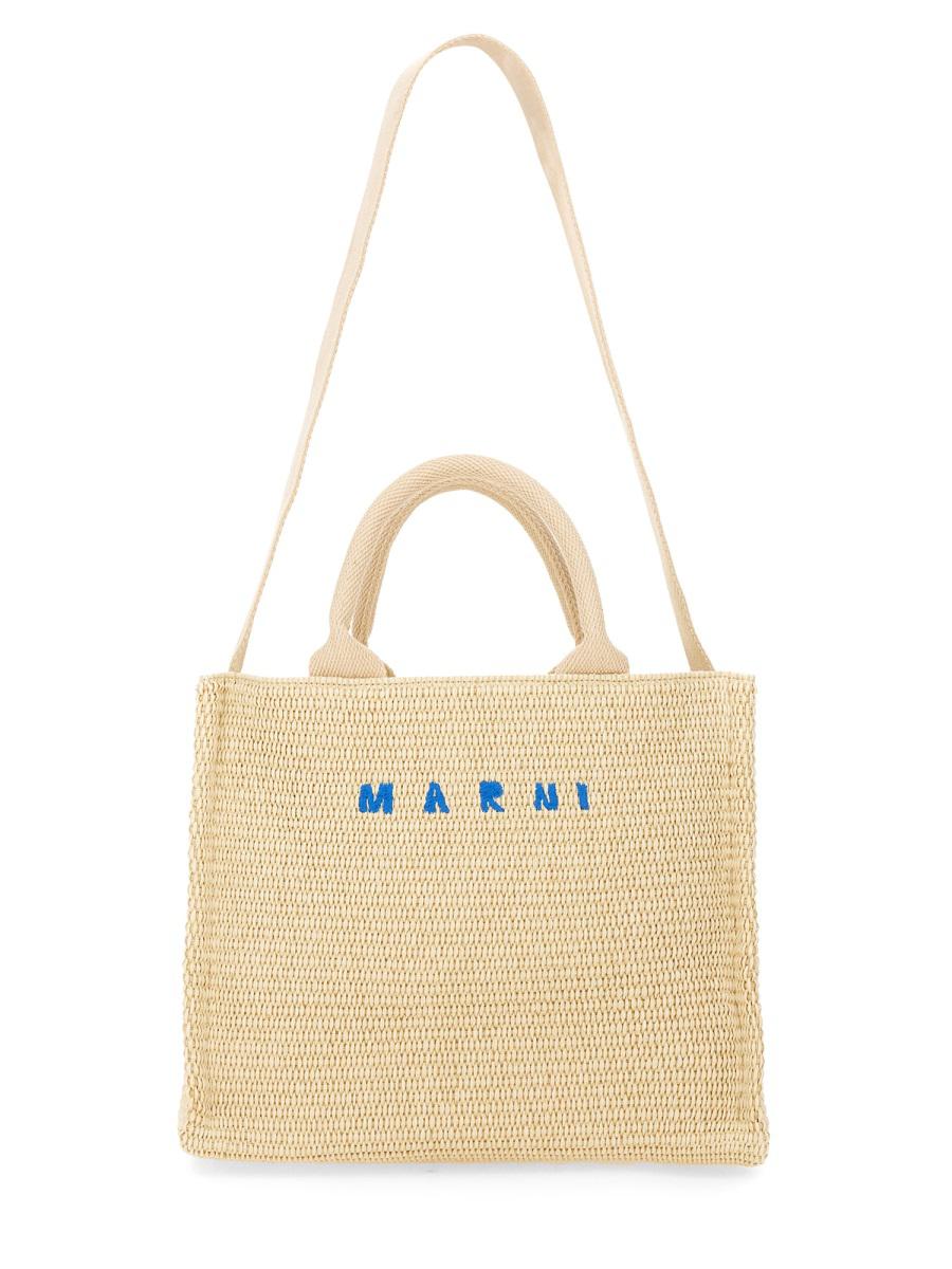 Marni – Kleine Tragetasche aus Stoff mit Raffia-Effekt