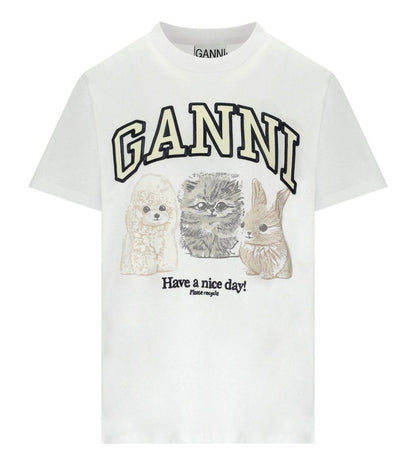 Weißes T-Shirt „Animals“ von Ganni