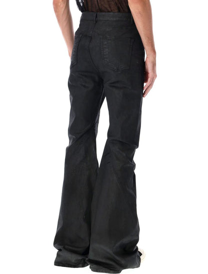 Rick Owens „Drkshdw“ Schwarze, gewachste, schräg geschnittene Bootcut-Jeans