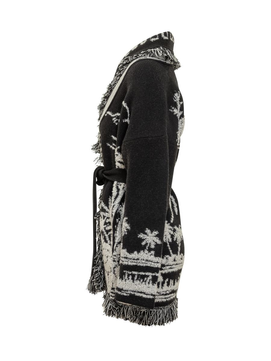 Alanui Alanui – Schwarze Strickjacke mit tropischem Muster und Fransen