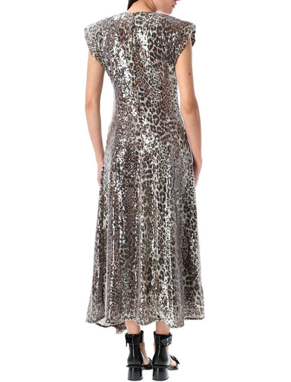 Ganni – Midikleid mit Leopardenmuster und Pailletten
