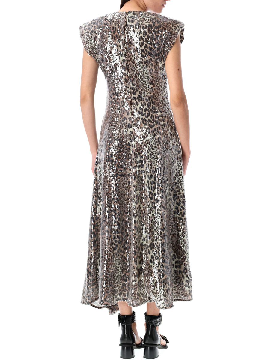 Ganni – Midikleid mit Leopardenmuster und Pailletten