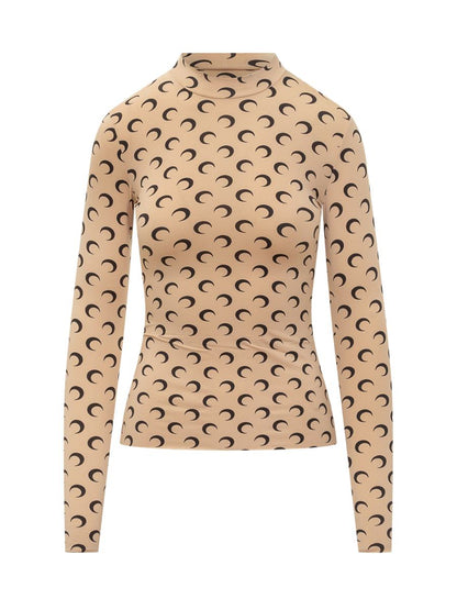 Marine Serre – Beiges Top mit durchgehendem Mond-Print von Marine Serre