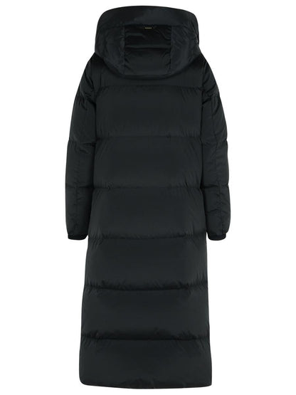 Woolrich „Kelly“ – Lange schwarze Daunenjacke aus Polyamidmischung