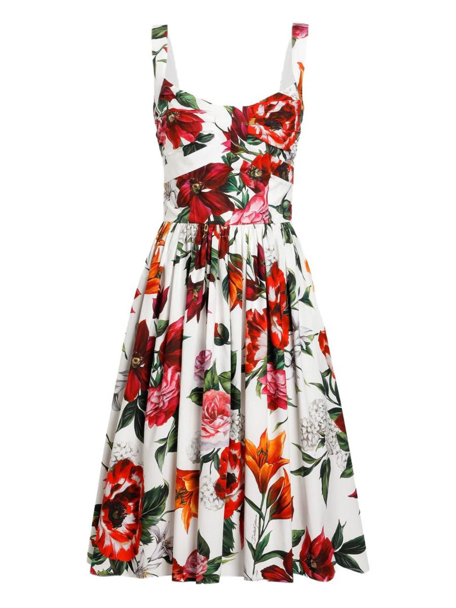 Dolce &amp; Gabbana Midikleid aus Baumwolle mit Anemoni-Print