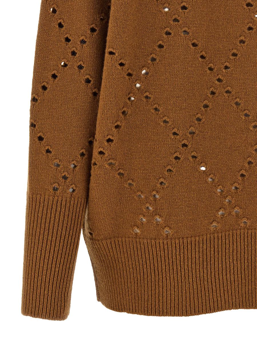 Hautfarbene Strickjacke mit Argyle-Ausschnitt