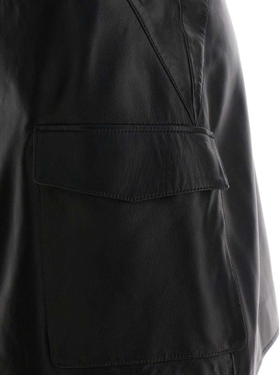 Schwarzer Brieftaschenrock mit Taschen aus Leder für Damen