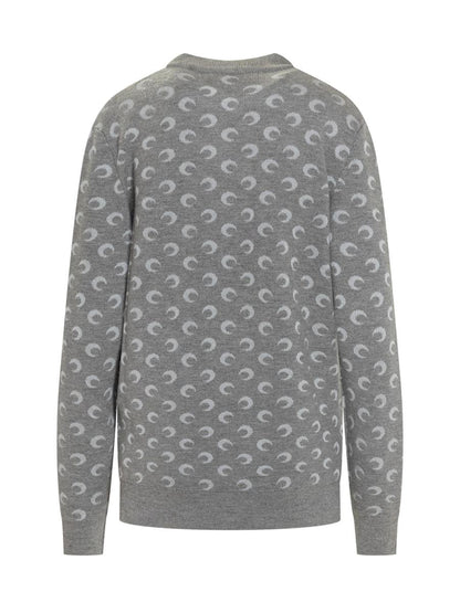 Marine Serre Grauer Pullover mit Mond-Print von Marine Serre
