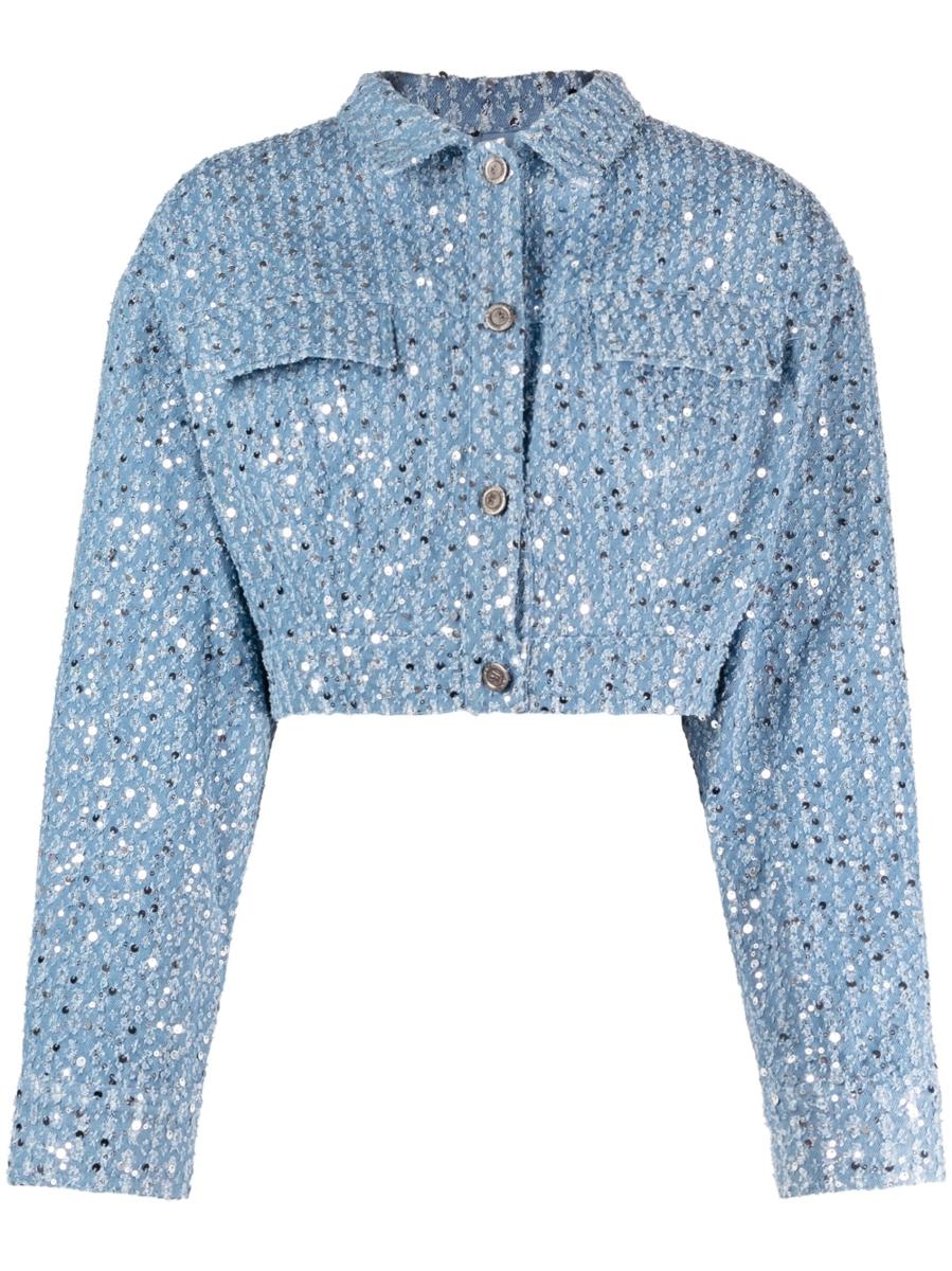 Rotate Birger Christensen – Verzierte, kurze Bikerjacke aus Denim