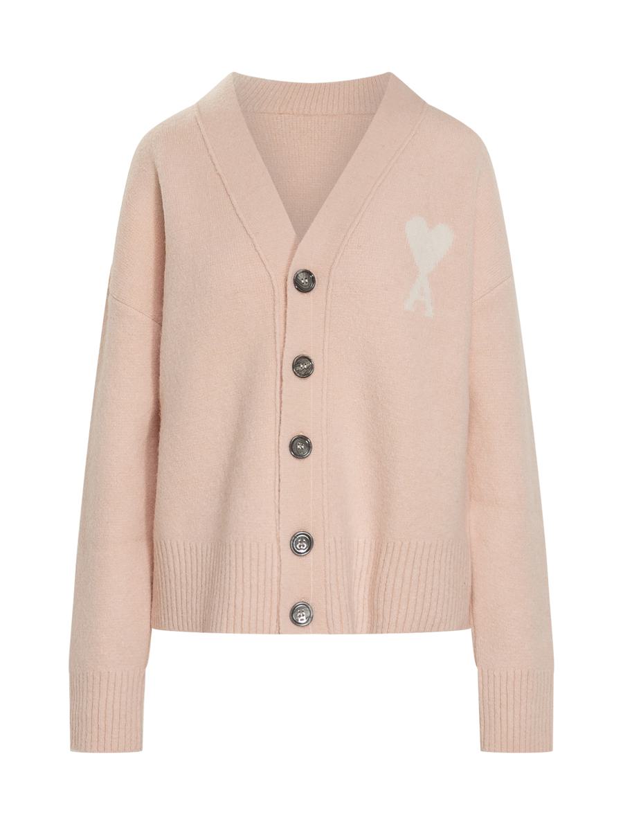 AMI Paris – Rosa Strickjacke mit kontrastierendem Logo von Ami Paris