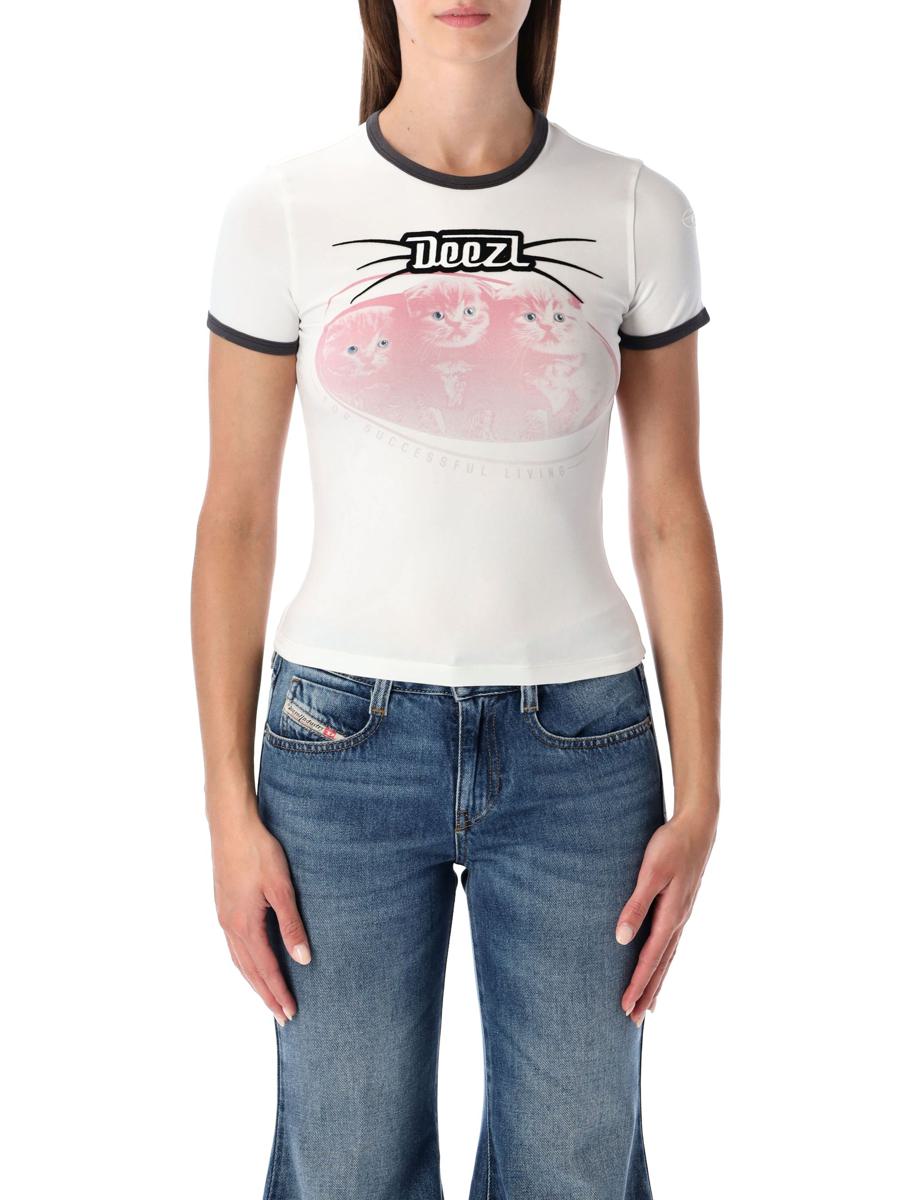 Diesel – T-Uncuties-Long-R13 – Weißes, schmal geschnittenes Baumwoll-T-Shirt
