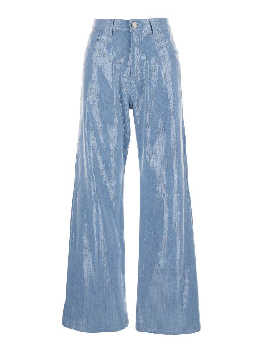 Hellblaue Five-Pocket-Jeans mit Allover-Pailletten aus Stoff für Damen