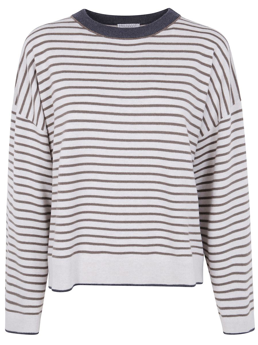 Brunello Cucinelli – Pullover mit U-Boot-Ausschnitt und Streifen