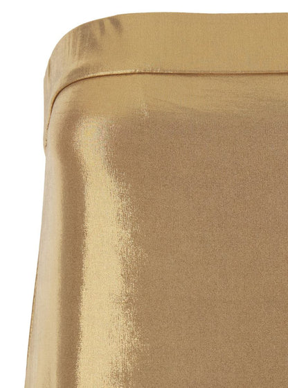 Metallic-Kleid mit schulterfreiem, ärmellosem Schnitt und seitlichem Maxi-Schlitz aus Stretch-Tech-Stoff für Damen