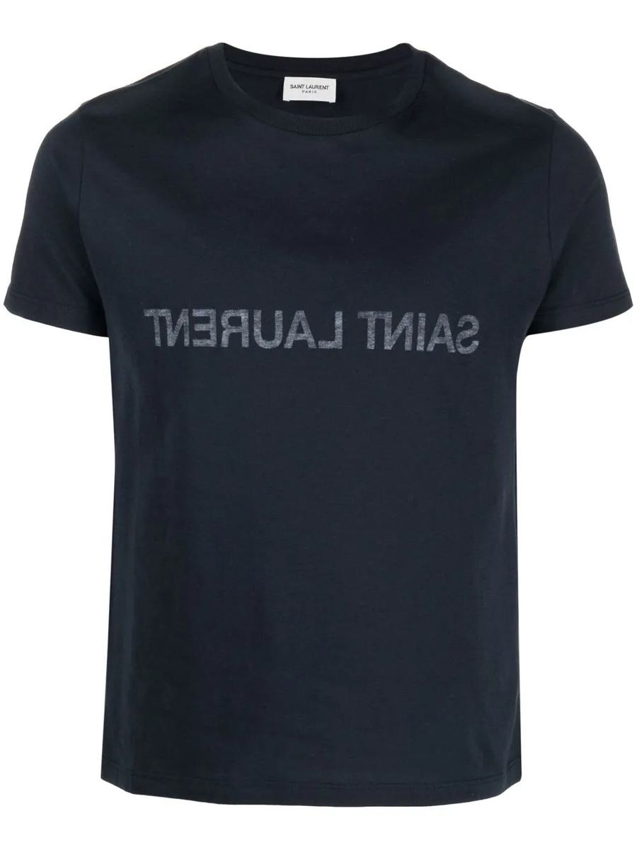 Saint Laurent Baumwoll-T-Shirt mit umgekehrtem Logo-Print