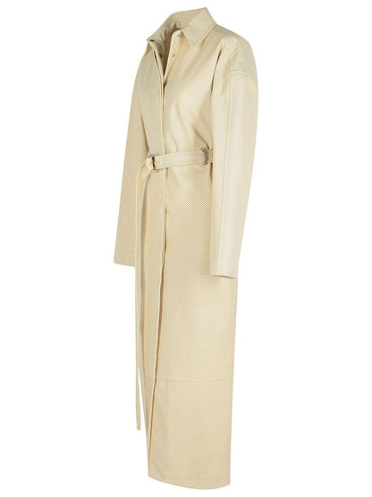 Sportmax – Trenchcoat aus elfenbeinfarbenem Leder