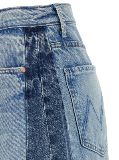 Blaue Five-Pocket-Jeans mit Patchwork-Design aus Denim für Damen