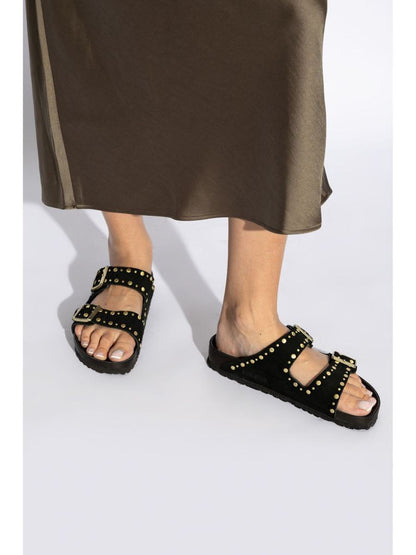 Birkenstock „Florida“ schwarze Lederpantoffeln