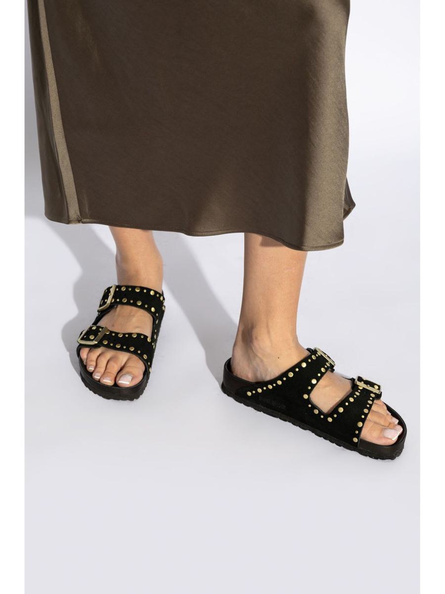 Birkenstock „Florida“ schwarze Lederpantoffeln