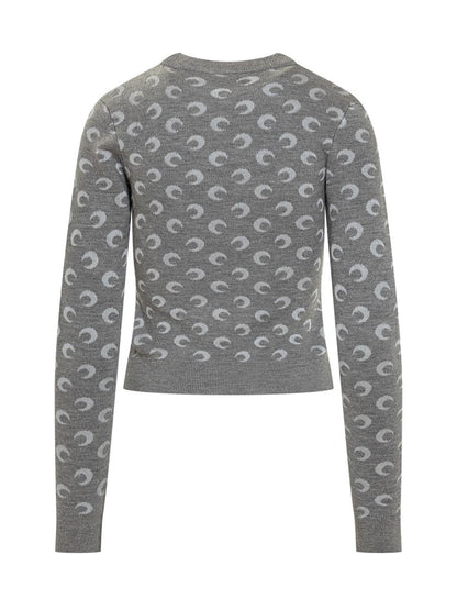 Marine Serre – Grauer Slim-Fit-Pullover mit Mond-Print von Marine Serre