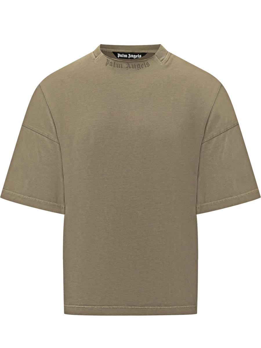 Palm Angels Palm Angels Grünes T-Shirt mit Logo am Hals