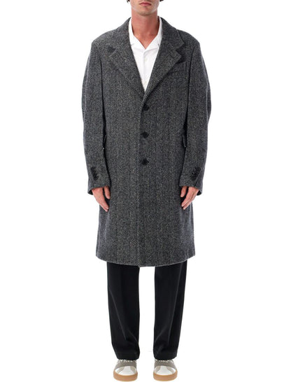 Givenchy – Grauer Wollmantel mit Fischgrätenmuster