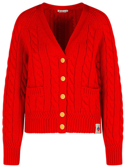 Bally – Rote Strickjacke aus extrafeiner Merinowolle