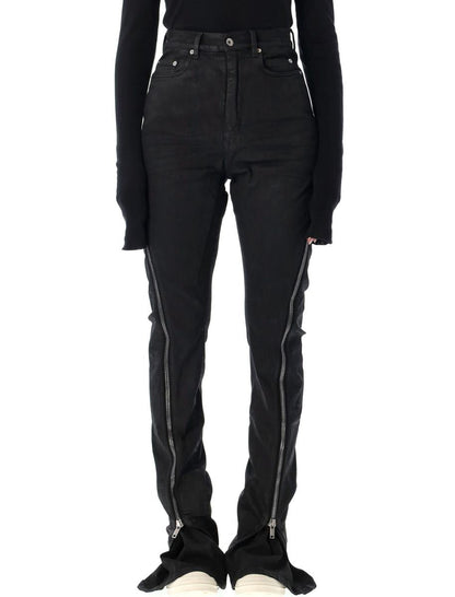 Rick Owens Drkshdw Bolan Banana Schwarze gewachste Jeans
