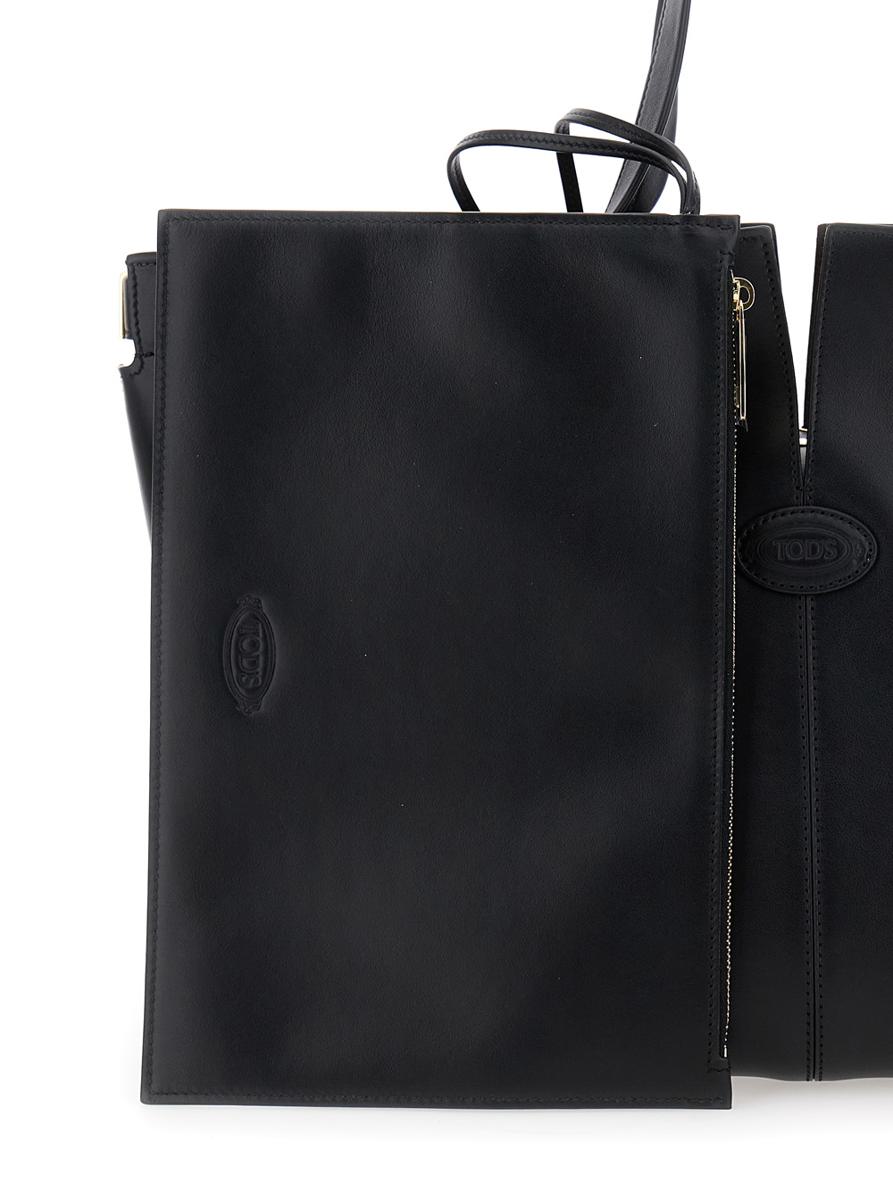 Schwarze Tragetasche mit zwei oberen Griffen und seitlichen Metalldetails aus Leder für Damen