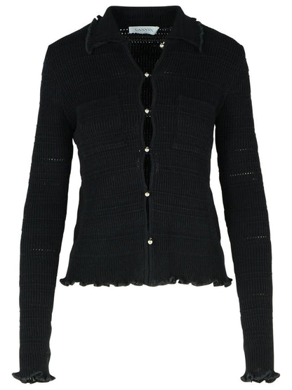 Lanvin – Gerippter Cardigan aus schwarzer Baumwolle