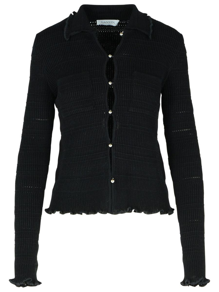 Lanvin – Gerippter Cardigan aus schwarzer Baumwolle
