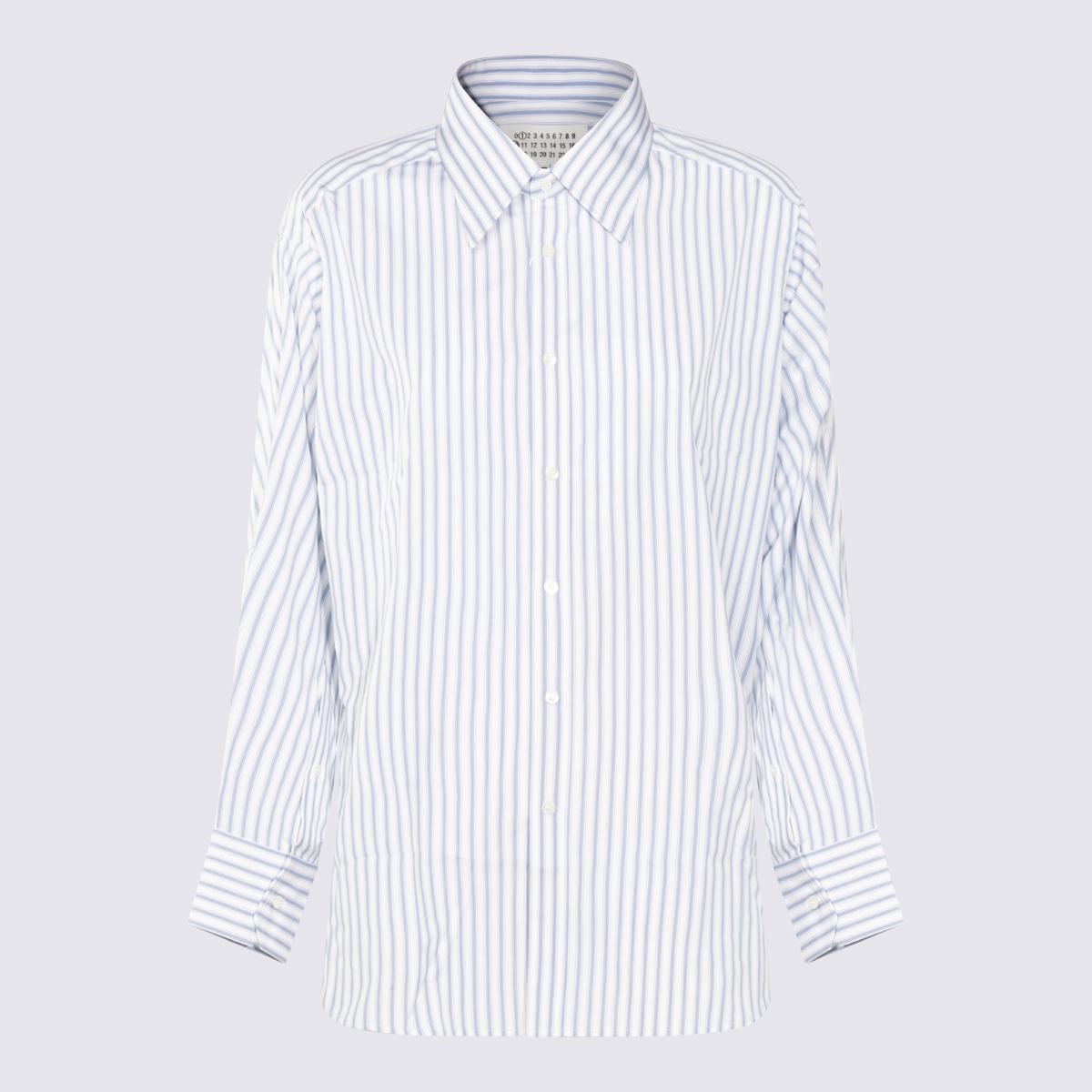 Weißes und hellblaues Baumwollhemd von Maison Margiela
