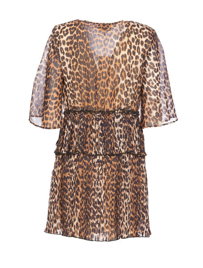 Ganni – Plissiertes Georgette-Minikleid mit Volant und V-Ausschnitt