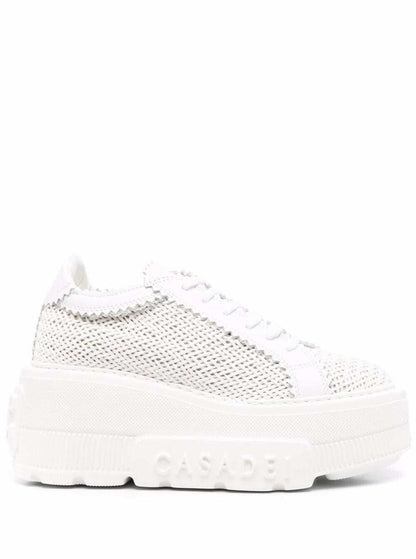 Weiße Plateau-Sneakers mit verwobenem Design aus Polyurethan für Damen