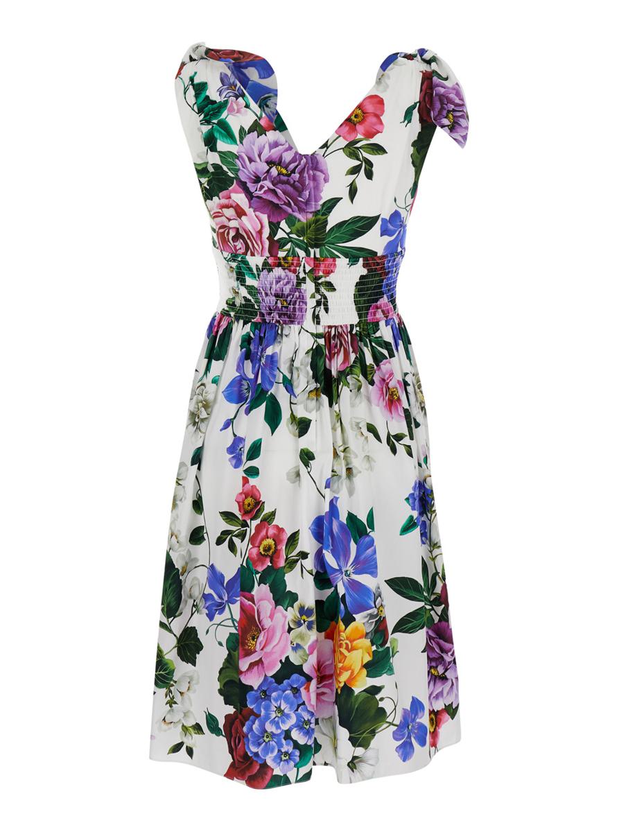 Mehrfarbiges kurzes Kleid mit Allover-Blumendruck aus Baumwolle für Damen