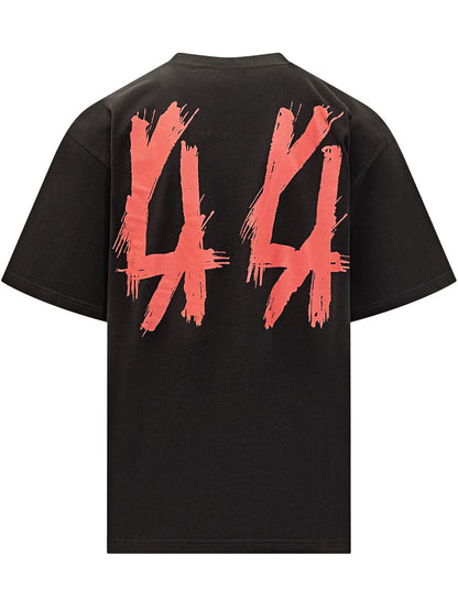 M44 Label Group – Schwarzes Oversize-T-Shirt „44 Label Group“ mit Front Row-Print