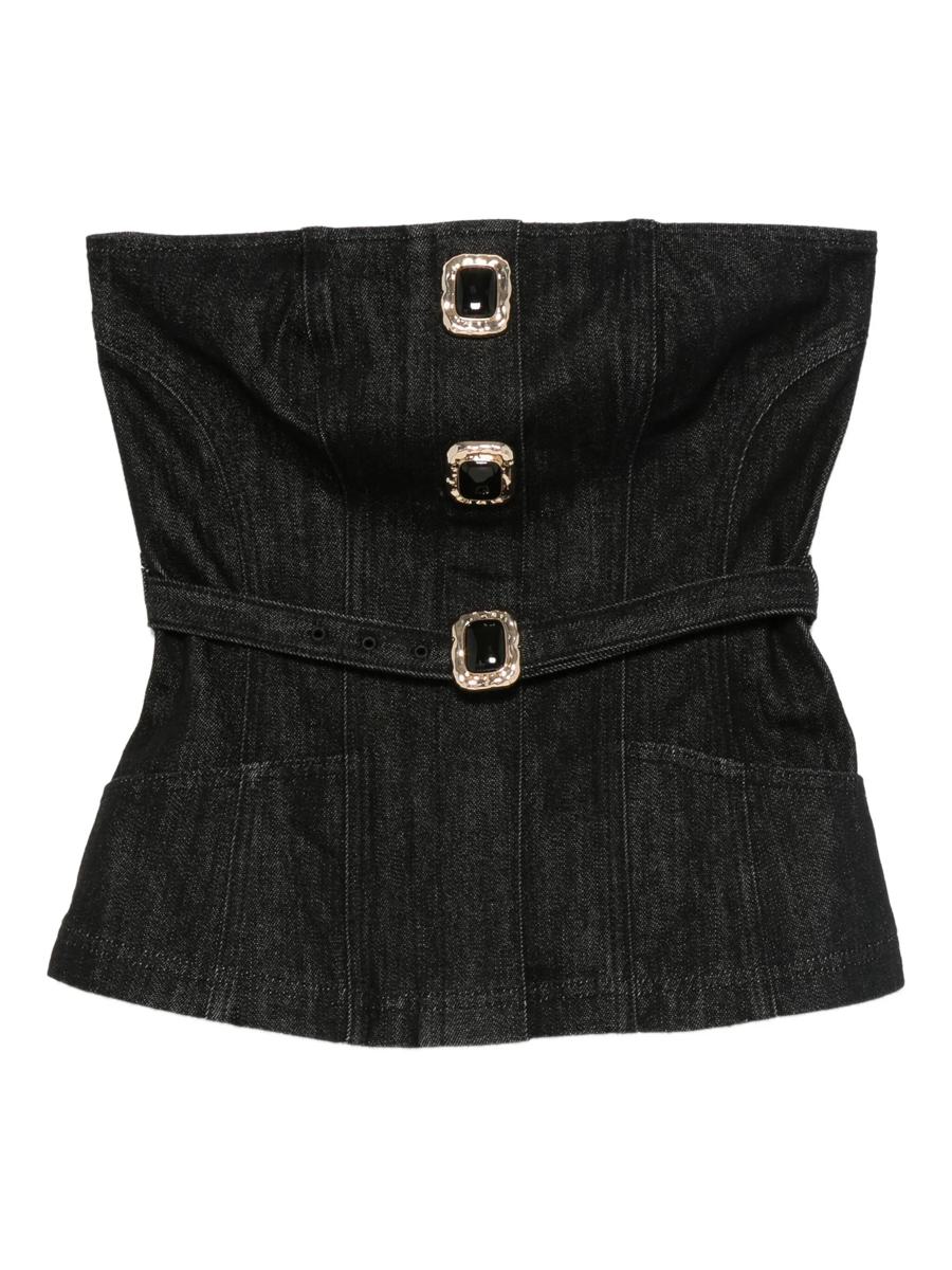 Self-Portrait – Schwarzes Bandeau-Top aus Denim