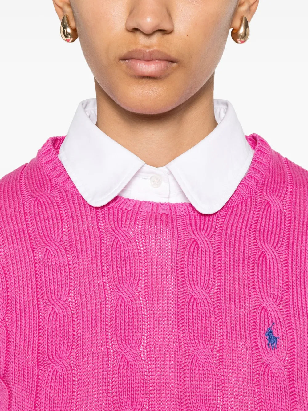 Rundhalspullover aus Baumwolle mit Zopfmuster