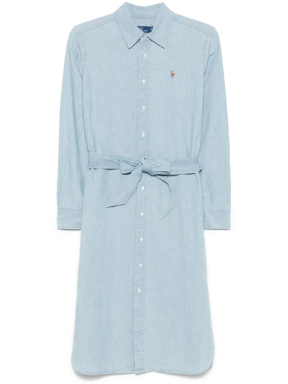 Langes Hemdblusenkleid mit Gürtel