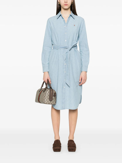 Langes Hemdblusenkleid mit Gürtel