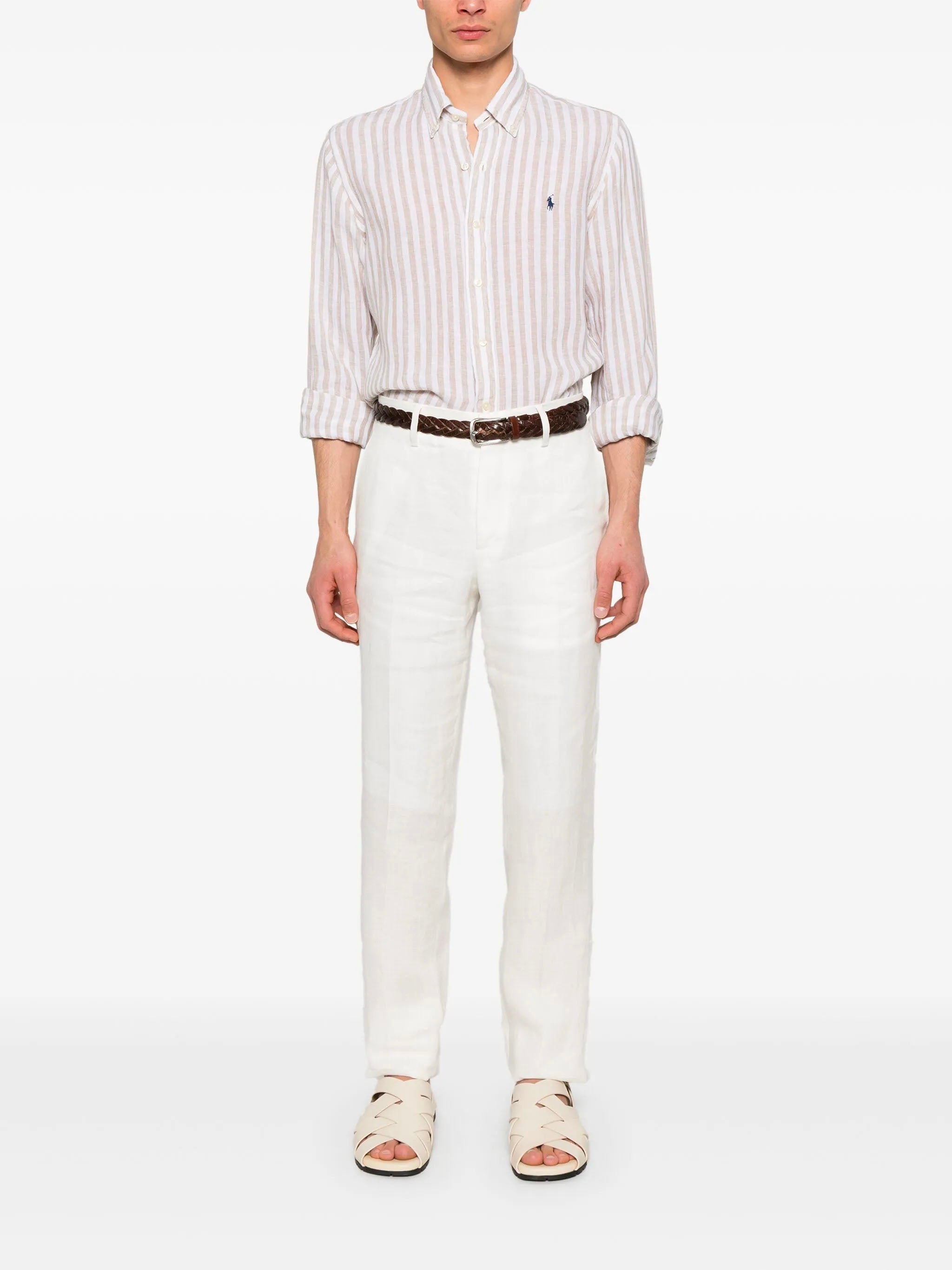 Custom-Fit gestreiftes Leinenhemd