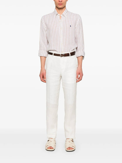 Custom-Fit gestreiftes Leinenhemd