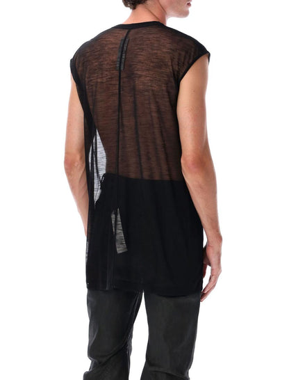 Rick Owens – Schwarzes, transparentes Tanktop aus Wolle mit tiefem V-Ausschnitt