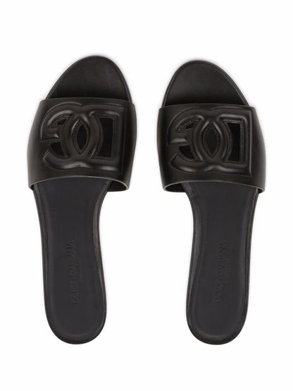 Dolce &amp; Gabbana Flache Ledersandalen mit DG-Logo