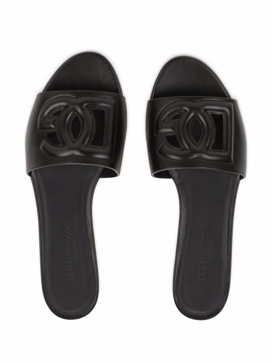 Dolce &amp; Gabbana Flache Ledersandalen mit DG-Logo