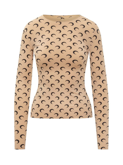 Marine Serre Beige Tailliertes Top mit Mond-Print von Marine Serre