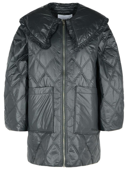 Ganni – Glänzende schwarze Nylonjacke