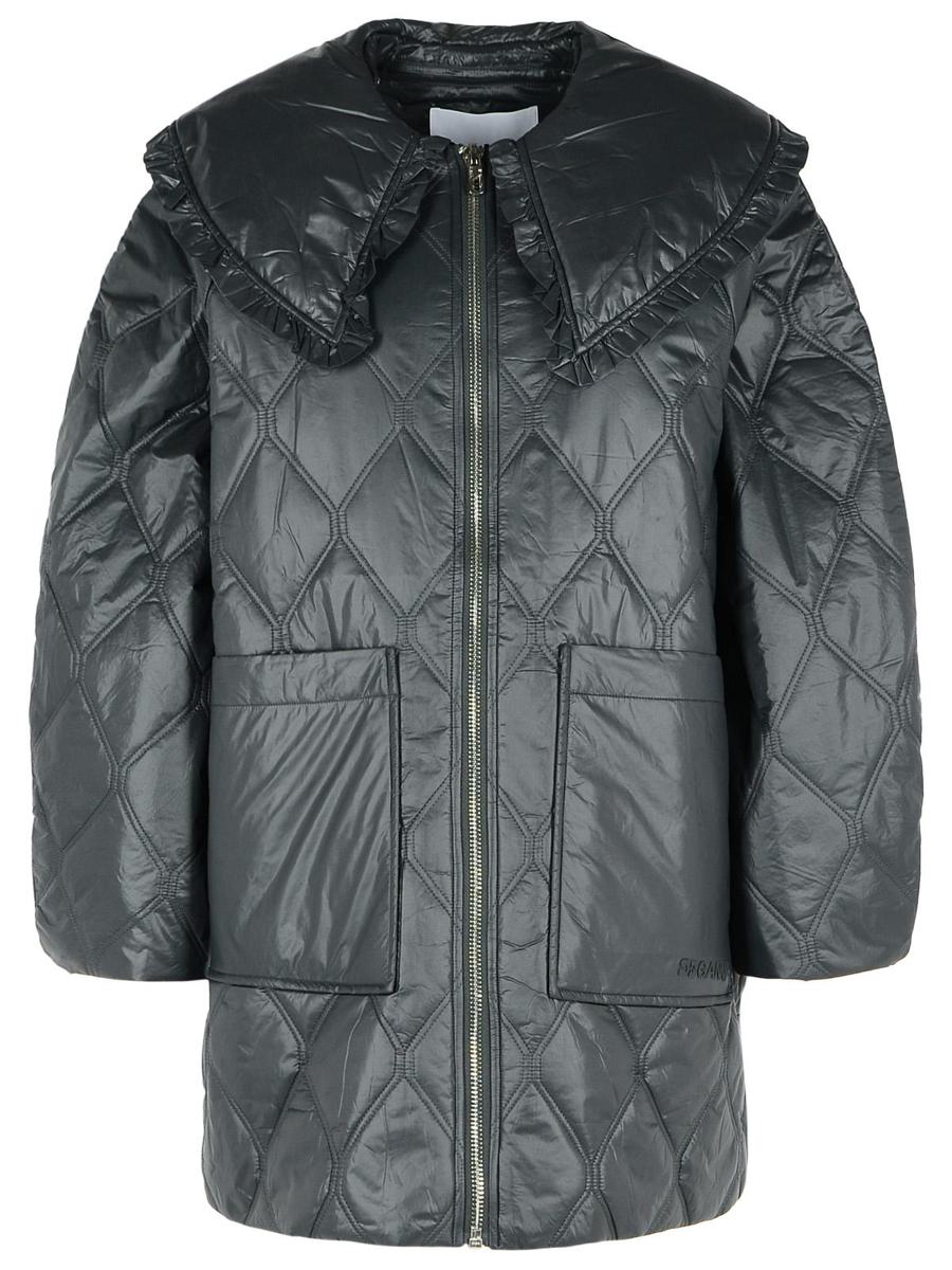 Ganni – Glänzende schwarze Nylonjacke