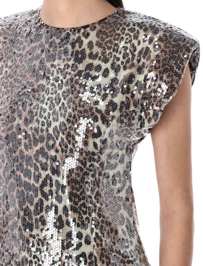 Ganni – Paillettenoberteil mit Leopardenmuster