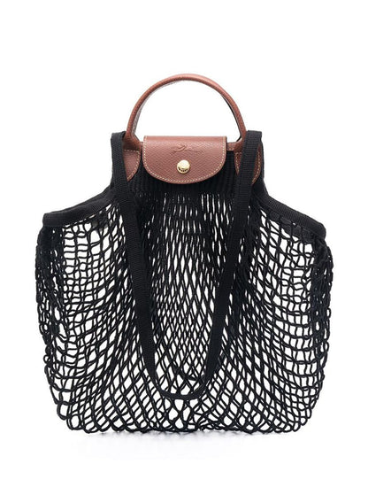 Schwarze Handtasche „Le Pliage Filet“ mit eingraviertem Logo aus Mesh für Damen